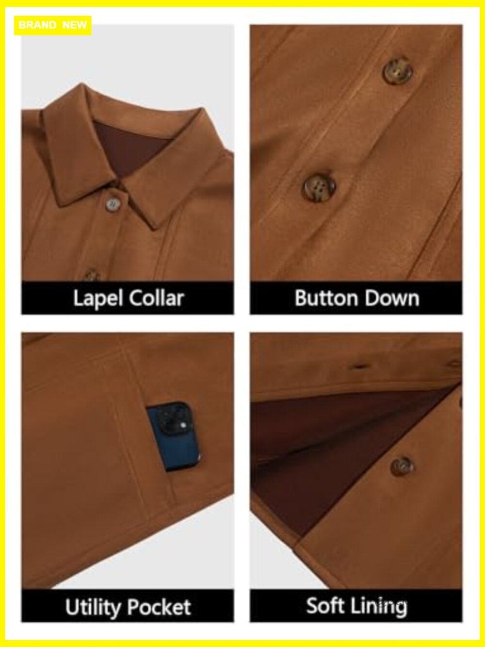 Faux Suede Button Down Long Sleeve Shacket Coat - Picture 5 of 7